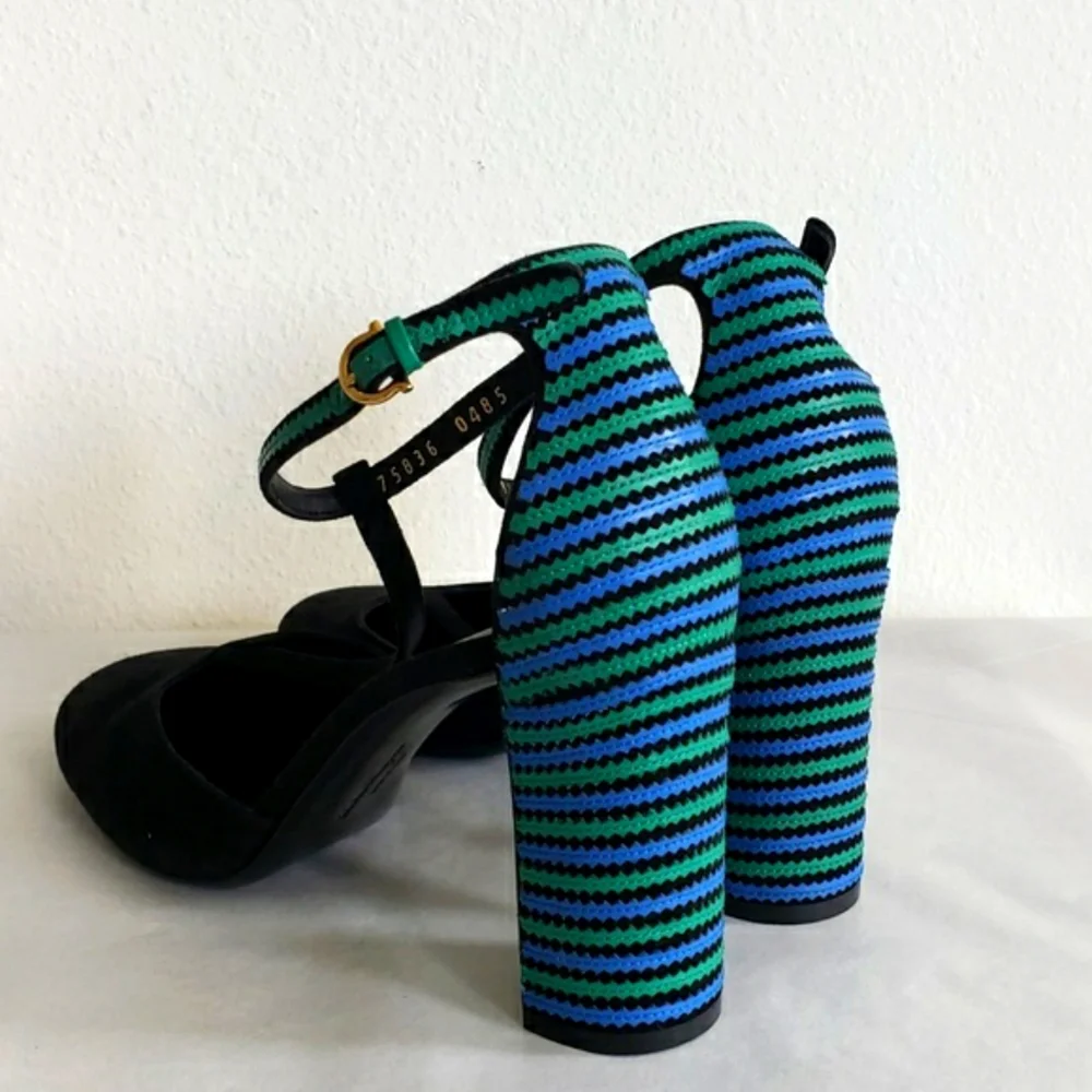 NWOT Salvatore Ferragamo Fergie Suede/Leather T-strap Shoes Size 9 1/2 … - Picture 8 of 11